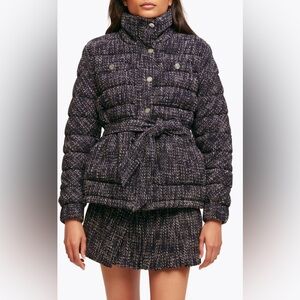 MAJE Paris Ganetta Cotton Blend Coat Tweed Puffer Coat